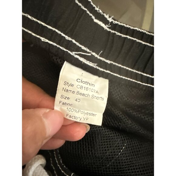 Mens Clothin Black Cargo Beach Shorts Size 40 With White Stitching & Drawstring - Picture 3 of 7